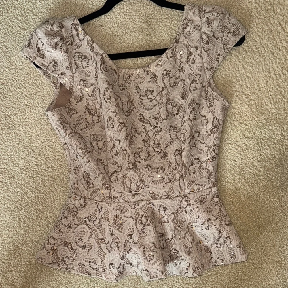 Windsor Nude Asymmetrical Tie Front Peplum Blouse - Picture 2 of 4